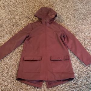 Burgundy duck bill raincoat